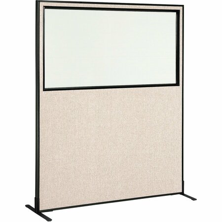 INTERION BY GLOBAL INDUSTRIAL Interion Freestanding Office Partition Panel with Partial Window, 60-1/4inW x 72inH, Tan 694681WFTN